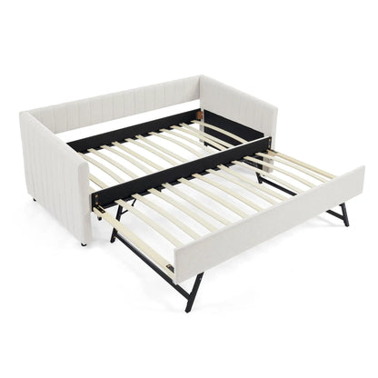 Upholstered Daybed with Trundle in gray fabric, vertical stripe, Unique Piece Furniture on Tampa Home & Garden Store