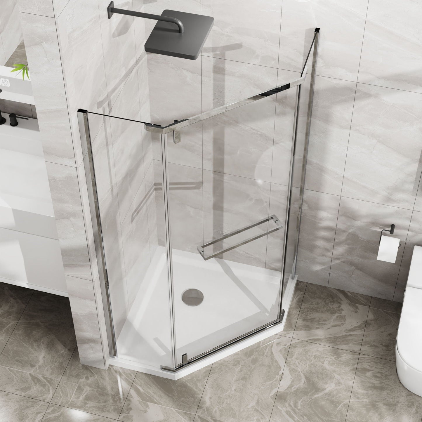 Frameless Neo Angle Shower Door and Acrylic Base