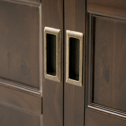 Burlington handcrafted low storage cabinet, dark wood accent table with antique brass pulls on Tampa Home & Garden Store