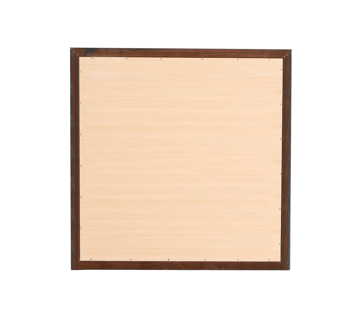 Primo Square Wall Mirror back view with dark brown frame and natural wood panel on Tampa Home & Garden Store