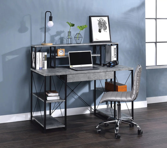 Amiel All Purpose Writing Desk, black metal frame with concrete-grey top on Tampa Home & Garden Store