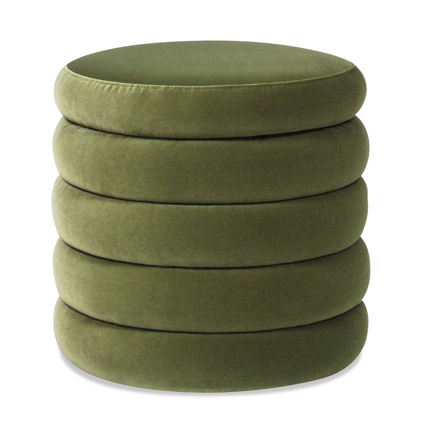 Fuji oversized round storage ottoman in olive green velvet upholstery on Tampa Home & Garden Store