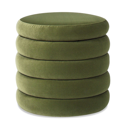 Fuji oversized round storage ottoman in olive green velvet upholstery on Tampa Home & Garden Store