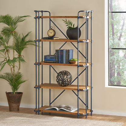Yorktown 5-Shelf Bookcase with metal pipework and solid fir, natural finish HouseOfZazla on Tampa Home & Garden Store