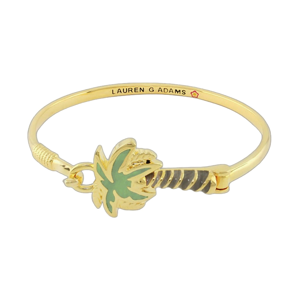 Eau Palm Tree Bangle gold-tone bracelet with green butterfly accents Lauren G Adams bold hook clasp on Tampa Home & Garden Store