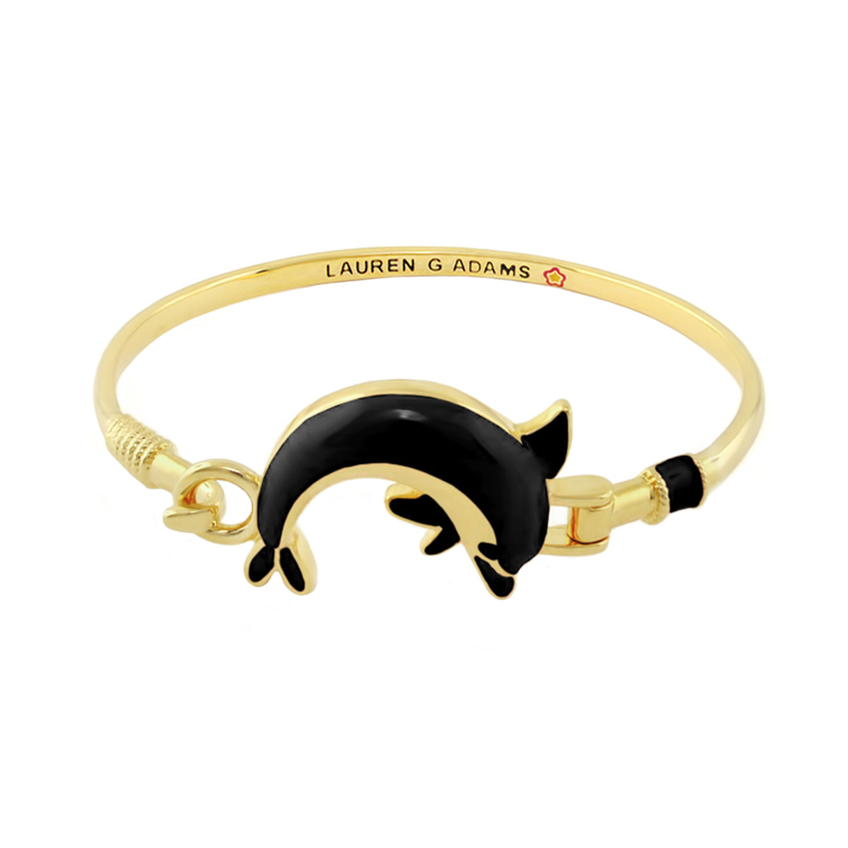 Eau Dolphin Bangle bracelet with black enamel dolphin and Lauren G Adams inscribed inside on Tampa Home & Garden Store