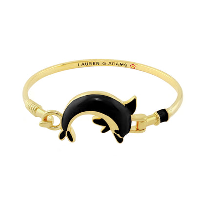 Eau Dolphin Bangle bracelet with black enamel dolphin and Lauren G Adams inscribed inside on Tampa Home & Garden Store