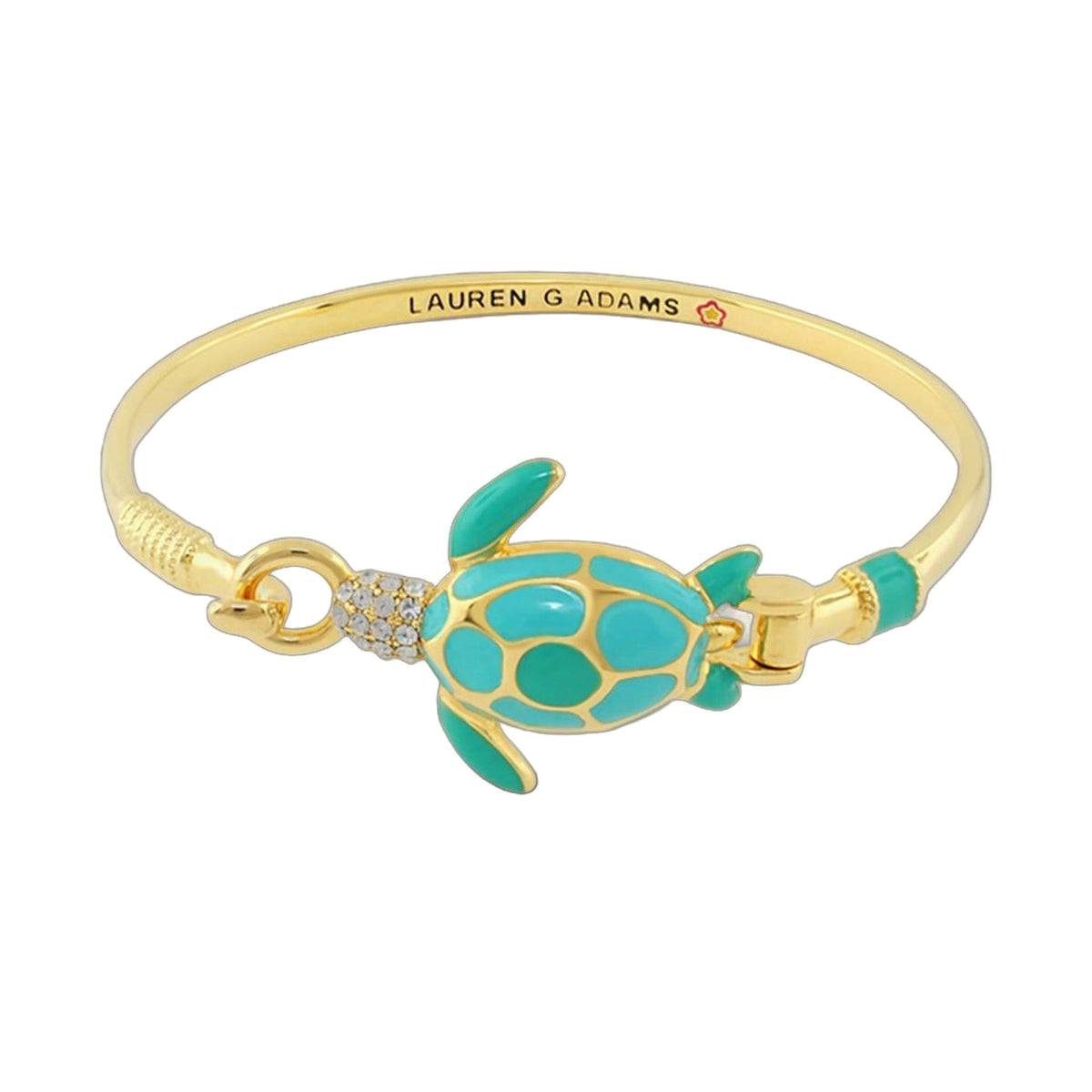 Eau Turtle Bangle slim teal enamel sea turtle bracelet with gold hook clasp by Lauren G Adams on Tampa Home & Garden Store