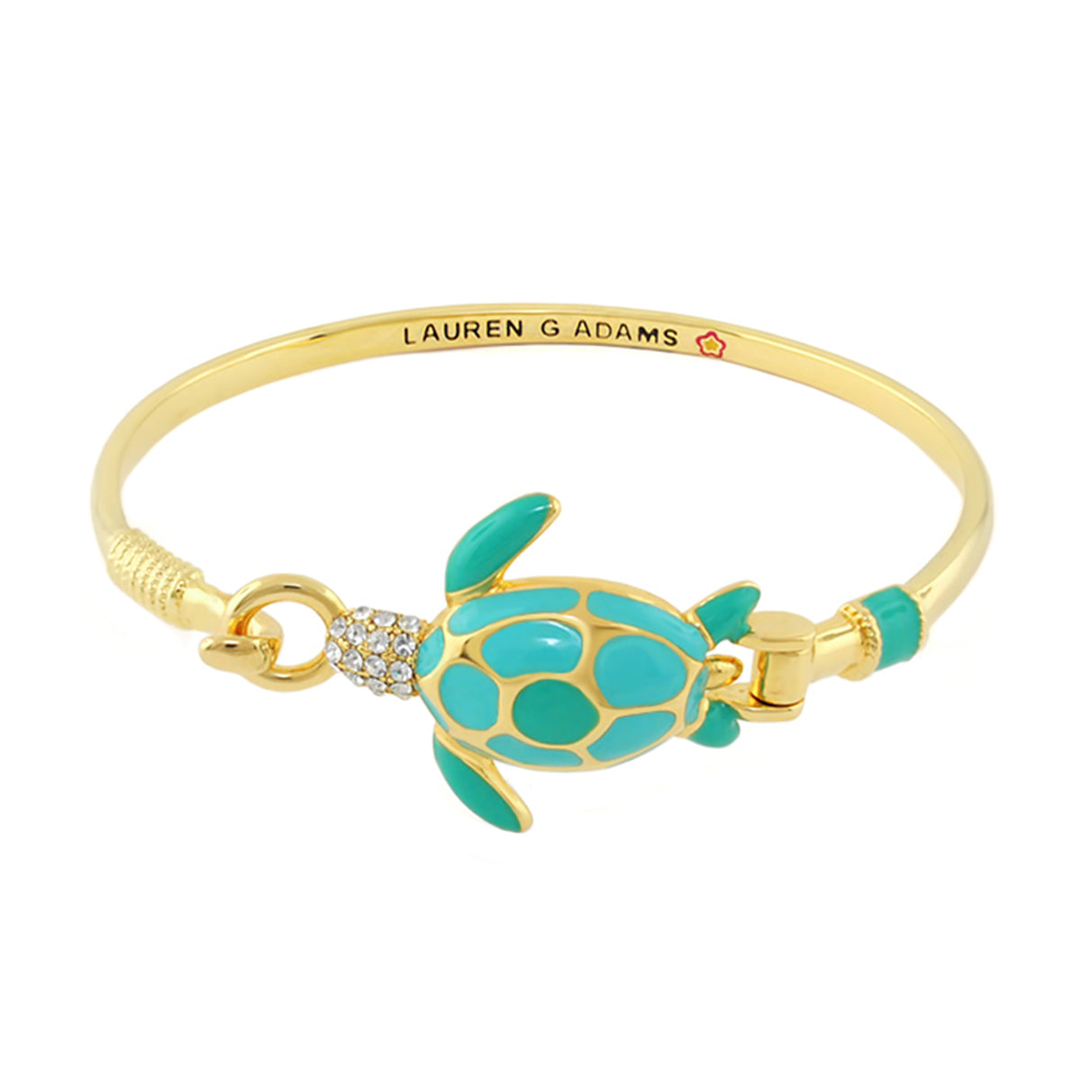 Eau Turtle Bangle with slim teal turtle centerpiece on a gold-tone bracelet, Lauren G Adams on Tampa Home & Garden Store