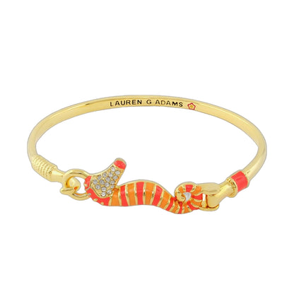 Gold Eau Seahorse Bangle with crystal seahorse charm and orange-red enamel by Lauren G Adams on Tampa Home & Garden Store