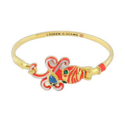 Eau Octopus Bangle by Lauren G Adams gold-tone bracelet with red enamel octopus and blue stones on Tampa Home & Garden Store