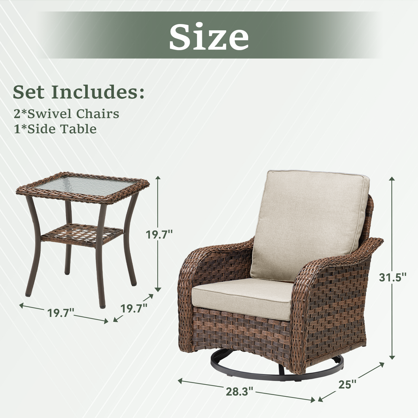 3-Piece Outdoor Furniture Set: 2 swivel chairs + 1 side table in wicker by HouseOfZazla on Tampa Home & Garden Store