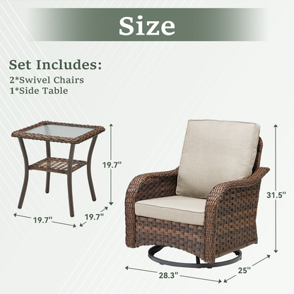 3-Piece Outdoor Furniture Set: 2 swivel chairs + 1 side table in wicker by HouseOfZazla on Tampa Home & Garden Store