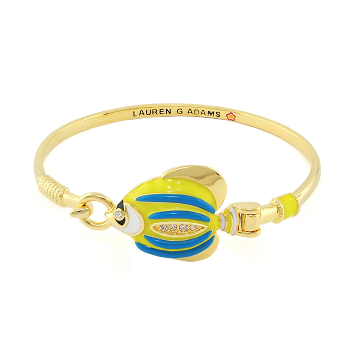 Eau Fish Bangle gold-tone bracelet with yellow enamel fish charm and blue stripes by Lauren G Adams on Tampa Home & Garden Store