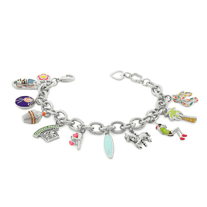 Eau Oasis Charm Bracelet by Lauren G Adams, silver-tone chain with multiple enamel charms on Tampa Home & Garden Store