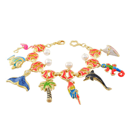 Eau Island Life Bracelet by Lauren G Adams, gold-tone tropical charm with palm and parrot on Tampa Home & Garden Store