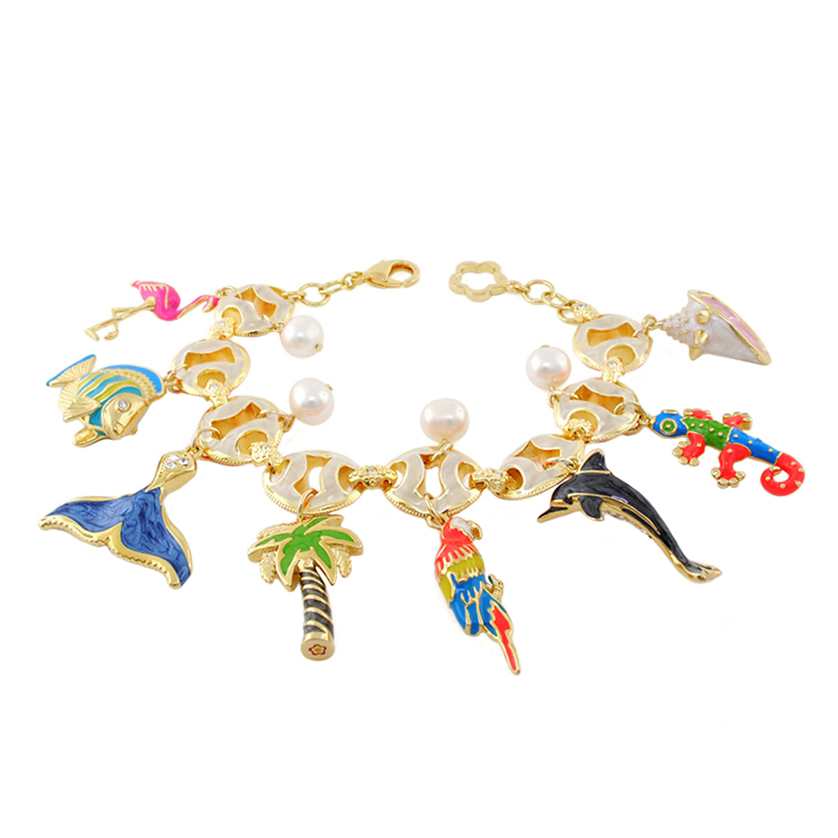 Eau Island Life Bracelet gold-tone charm bracelet with palm tree and dolphin charms on Tampa Home & Garden Store