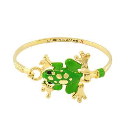 Eau Frog Bangle gold-tone bracelet with green enamel frog centerpiece by Lauren G Adams on Tampa Home & Garden Store