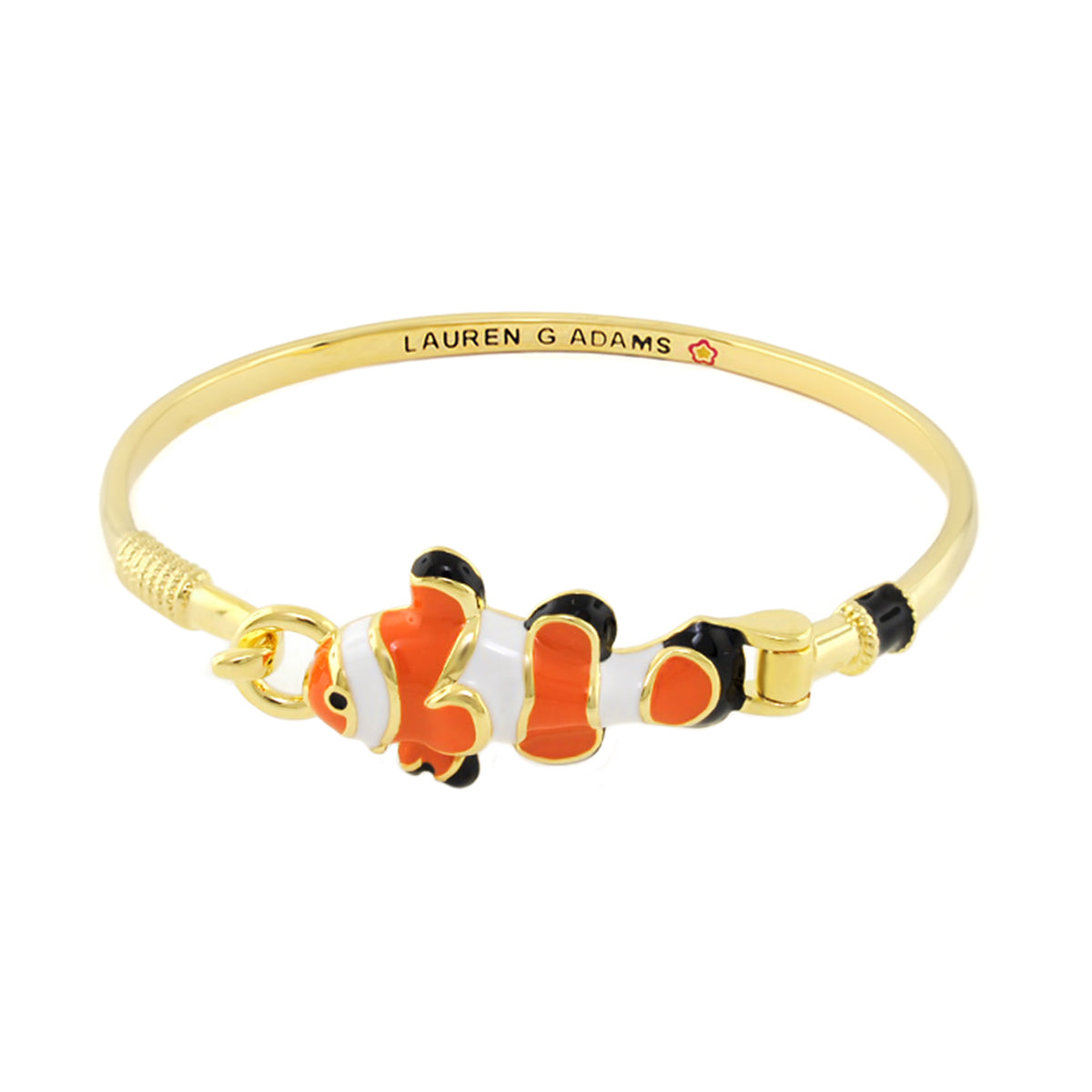 Eau Fish Bangle by Lauren G Adams, gold-tone bracelet with orange enamel fish charm on Tampa Home & Garden Store