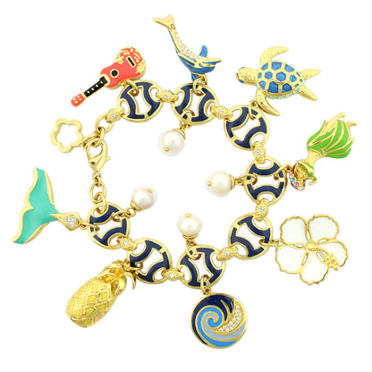Bracelet Lauren G Adams Hawaiian style navy enamel links with turtle, pineapple, wave charms on Tampa Home & Garden Store