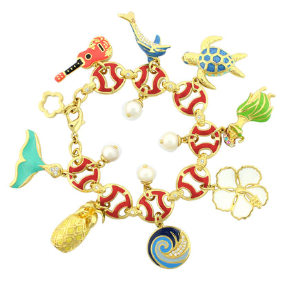 Hawaiian Style Bracelet by Lauren G Adams, gold-tone charms with enamel turtle and pineapple on Tampa Home & Garden Store