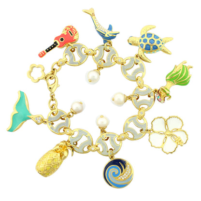 Hawaiian Style Bracelet by Lauren G Adams, gold-tone chain with turtle and pineapple charms on Tampa Home & Garden Store
