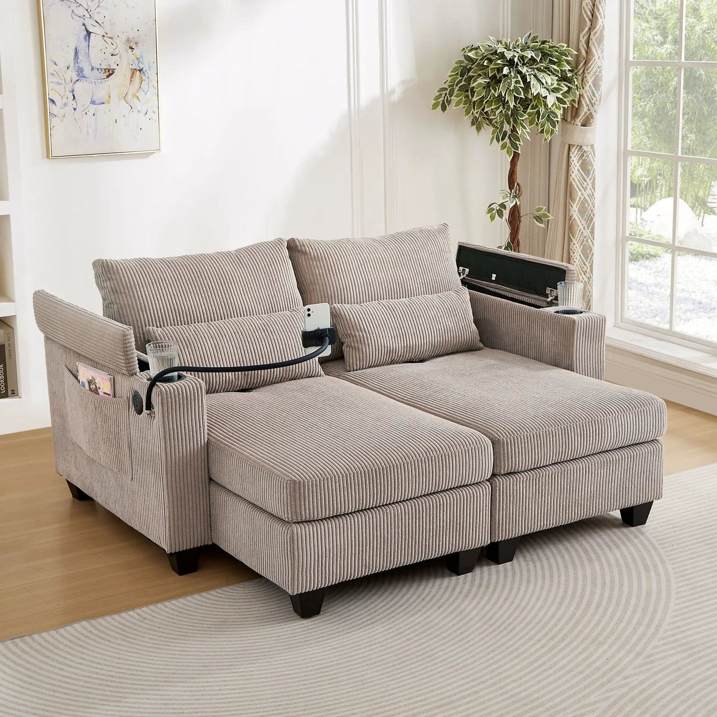 Convertible Chaise Lounge Chair With USB Ports