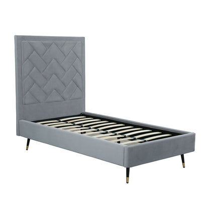 Crosby upholstered bed with quilted gray headboard and slatted base by HouseOfZazla on Tampa Home & Garden Store