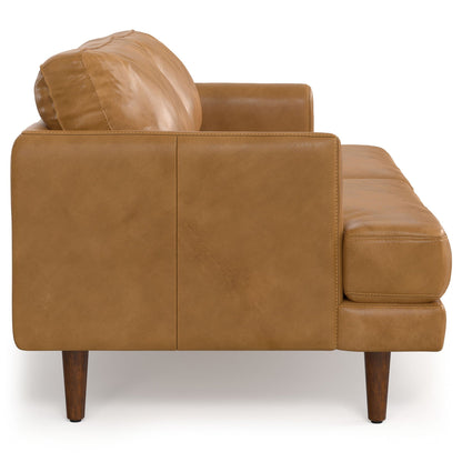 Livingston Upholstered Sofa tan leather with wooden legs by HouseOfZazla on Tampa Home & Garden Store