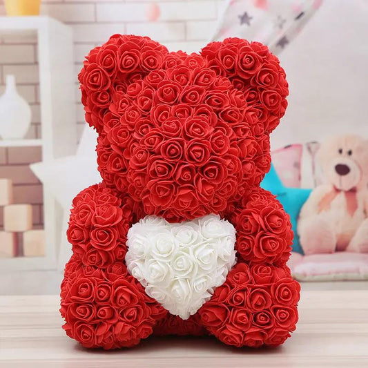 Red rose bear with white rose heart, Valentine's Day teddy gift by FLIPSTYLEZLLC on Tampa Home & Garden Store