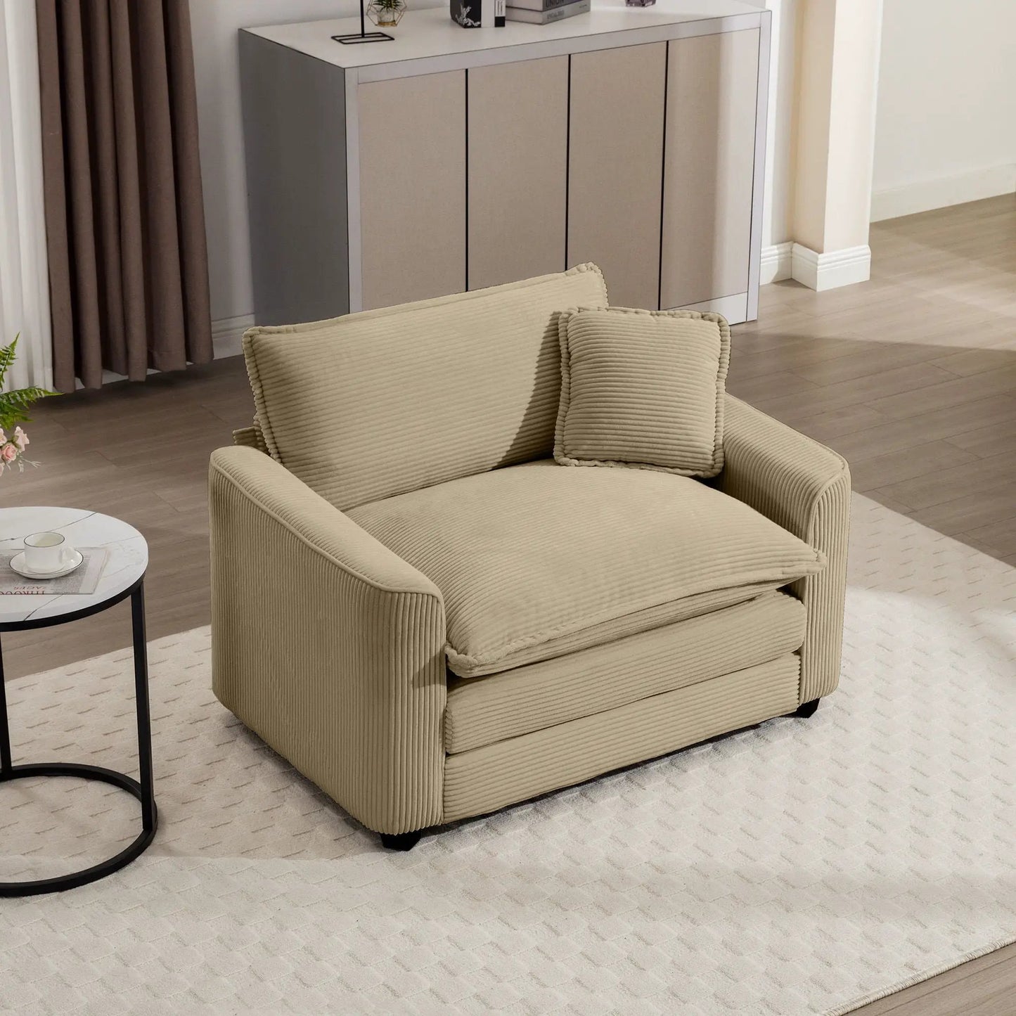 Modern Classic Fabric Arm Chair Deep Seat With Pillow beige corduroy Unique Piece Furniture on Tampa Home & Garden Store