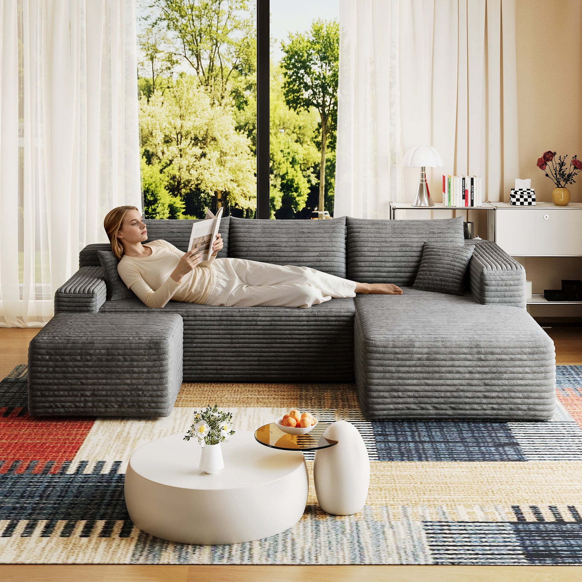 95-inch cloud sectional sofa with ottoman in gray fabric for modern living room on Tampa Home & Garden Store