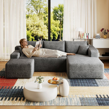 95-inch cloud sectional sofa with ottoman in gray fabric for modern living room on Tampa Home & Garden Store