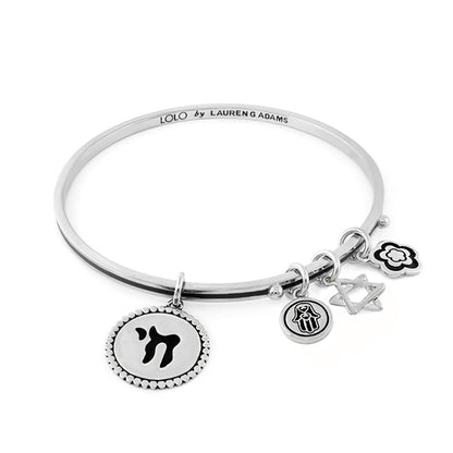 Silver Lolo bangle by Lauren G Adams with Hamsa and Star of David charms on Tampa Home & Garden Store