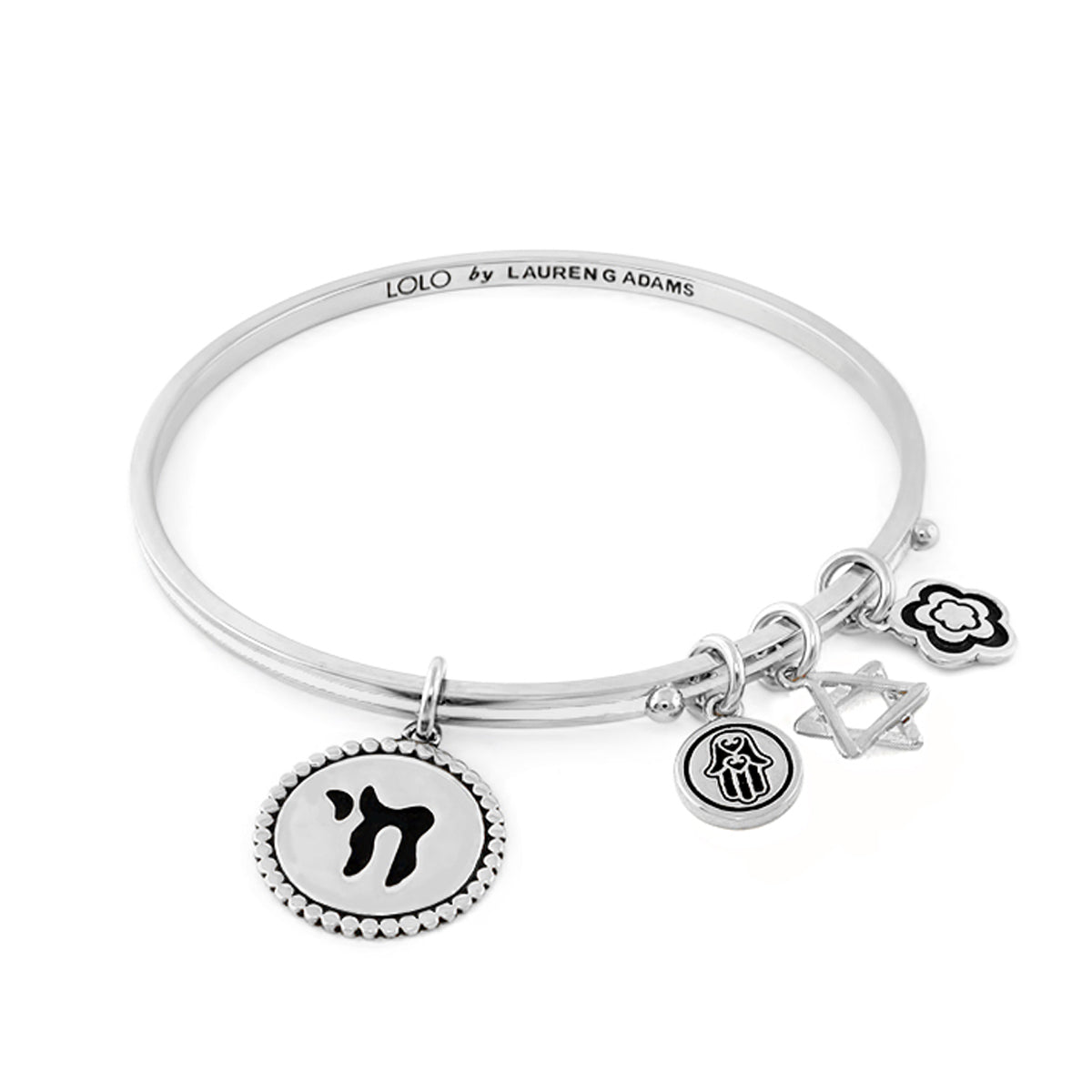 Lolo Chai Non Adjustable Bangle by Lauren G Adams silver bracelet with chai charm on Tampa Home & Garden Store