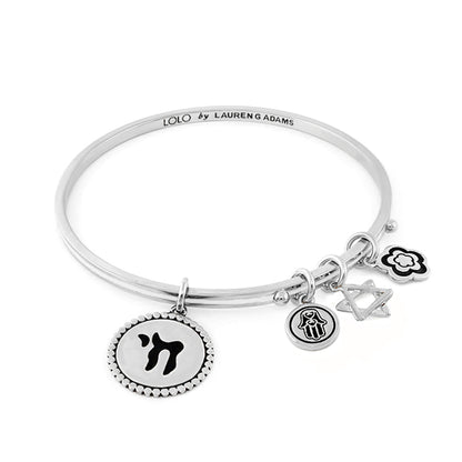 Lolo Chai Non Adjustable Bangle by Lauren G Adams silver bracelet with chai charm on Tampa Home & Garden Store