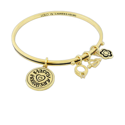 Lolo Happy Anniversary non adjustable bangle by Lauren G Adams gold-tone with clover charms on Tampa Home & Garden Store