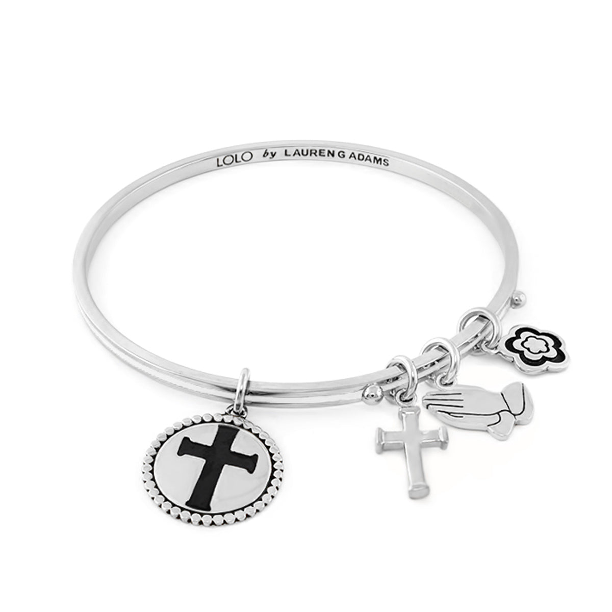 Lolo Cross Non Adjustable Bangle, silver-tone bracelet with charms by Lauren G Adams on Tampa Home & Garden Store