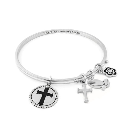 Lolo Cross Non Adjustable Bangle, silver-tone bracelet with charms by Lauren G Adams on Tampa Home & Garden Store