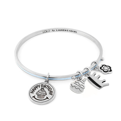 LOLO Happy Birthday Non Adjustable Bangle by Lauren G Adams silver-tone bracelet with 4 charms on Tampa Home & Garden Store