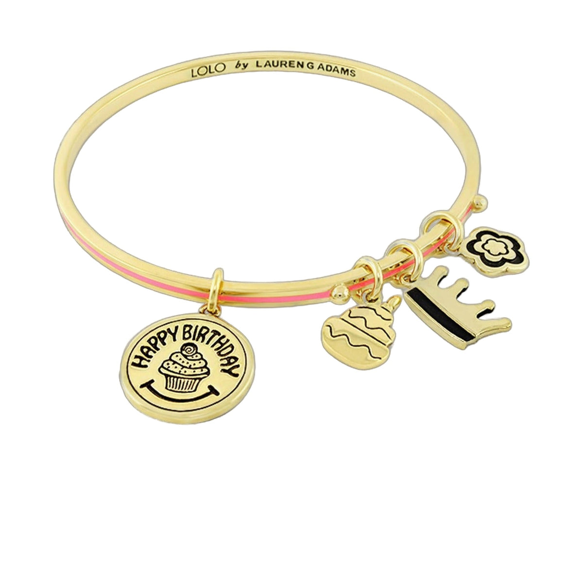 Lolo Happy Birthday non adjustable gold tone bangle with cupcake charms by Lauren G Adams on Tampa Home & Garden Store
