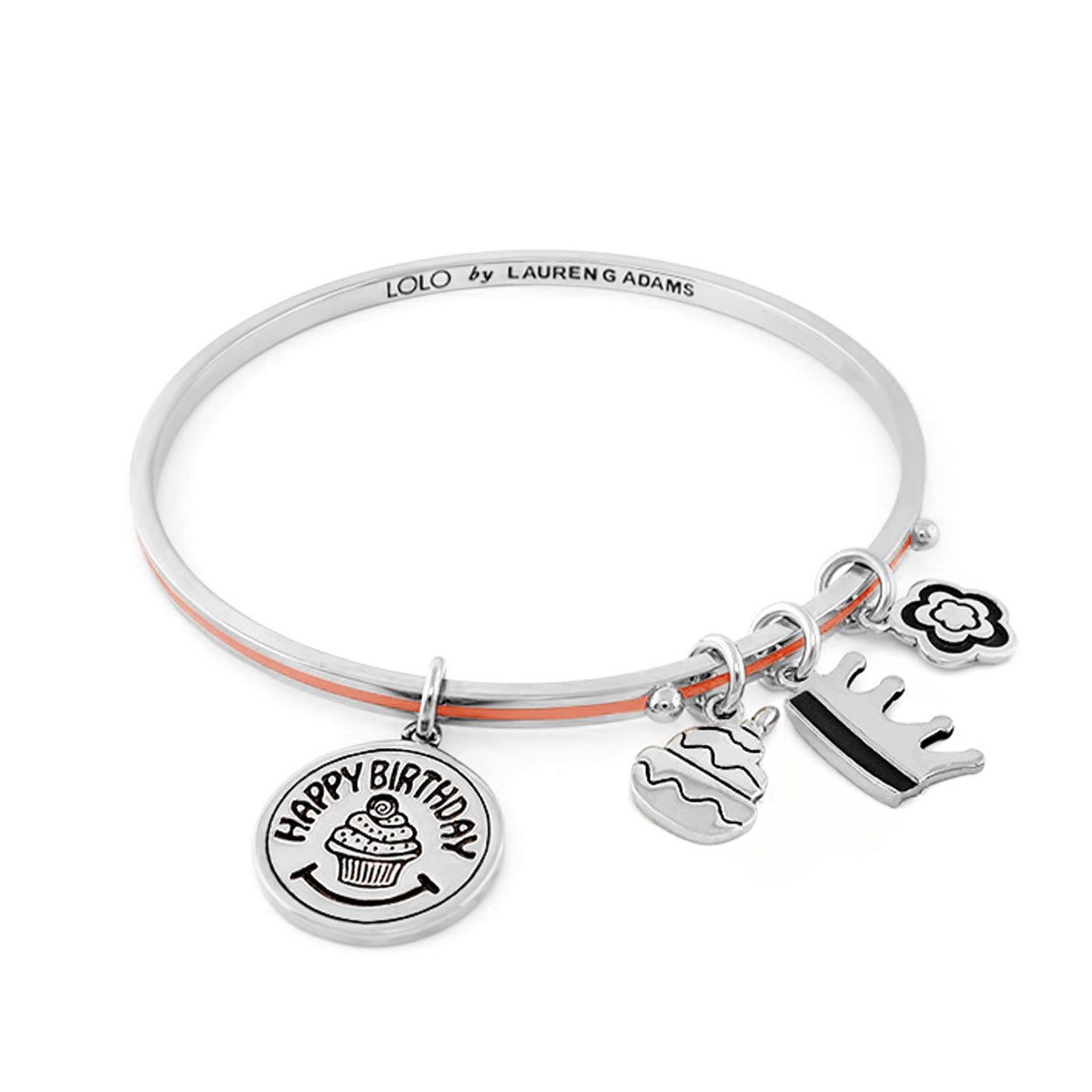 Lolo Happy Birthday non adjustable silver bangle by Lauren G Adams with cupcake charms on Tampa Home & Garden Store