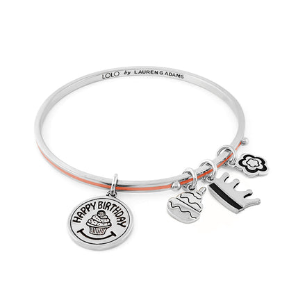 Lolo Happy Birthday non adjustable silver bangle by Lauren G Adams with cupcake charms on Tampa Home & Garden Store