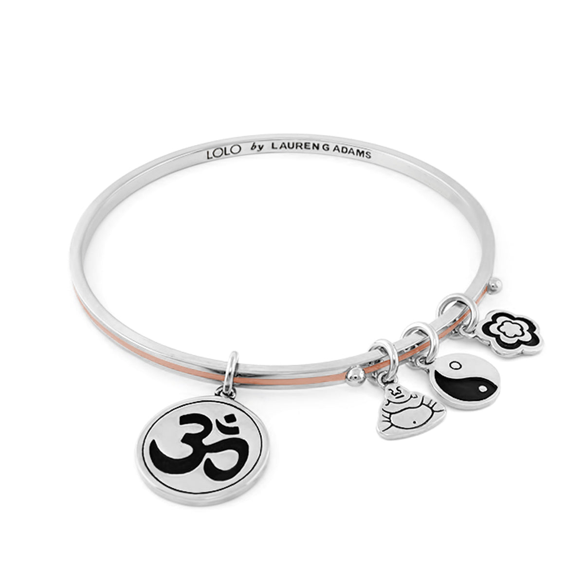 Lolo Ohm Bangle by Lauren G Adams silver-tone bracelet with Om charm and yin-yang charm on Tampa Home & Garden Store