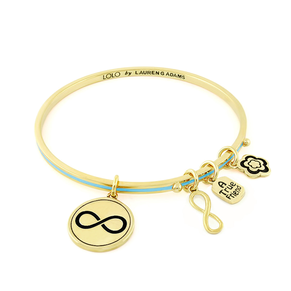 Lolo Infinity Non Adjustable Bangle gold-tone blue-edge with 5 charms by Lauren G Adams on Tampa Home & Garden Store