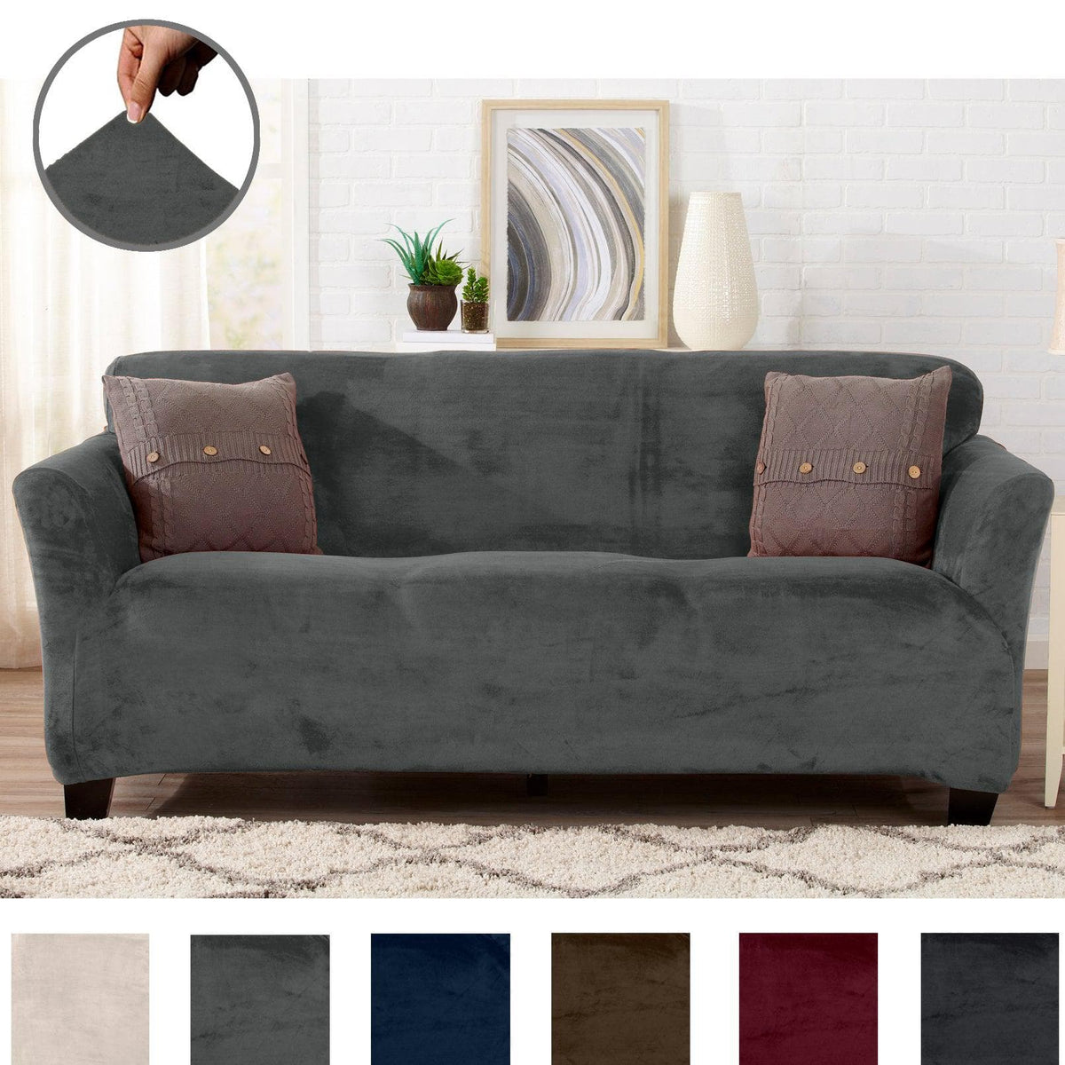 Velvet Stretch Slipcover Gale Collection slate gray by Great Bay Home on Tampa Home & Garden Store