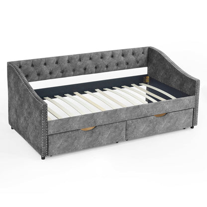 Upholstered Tufted Daybed with Storage Drawers