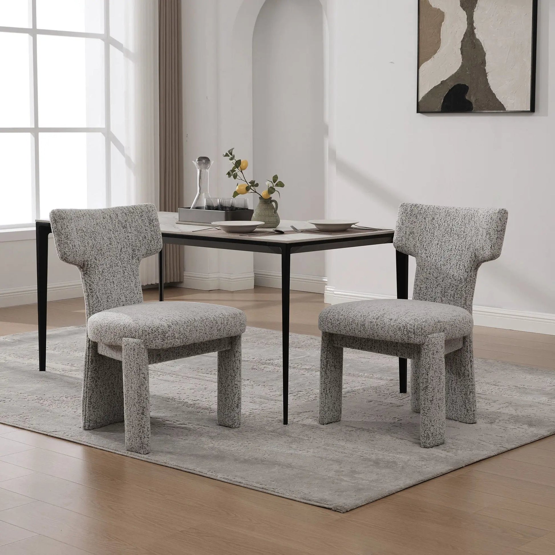 Armless curved-back accent chairs, 4-piece set in light gray textured fabric with black metal legs by Unique Piece Furniture on Tampa Home & Garden Store