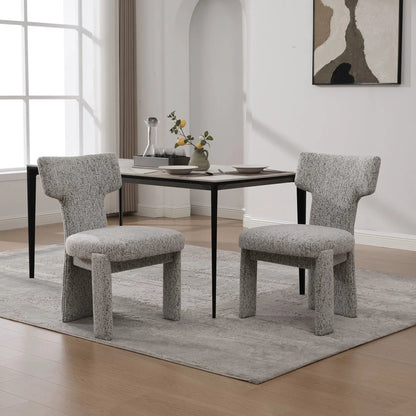 Armless curved-back accent chairs, 4-piece set in light gray textured fabric with black metal legs by Unique Piece Furniture on Tampa Home & Garden Store