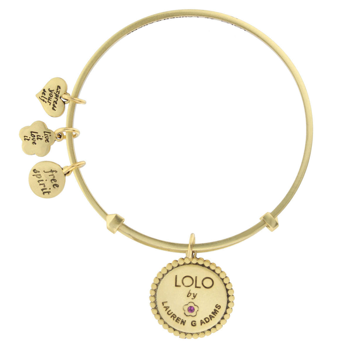 Lolo Ohm Bangle gold-tone bracelet with heart charms and oval pendant by Lauren G Adams on Tampa Home & Garden Store